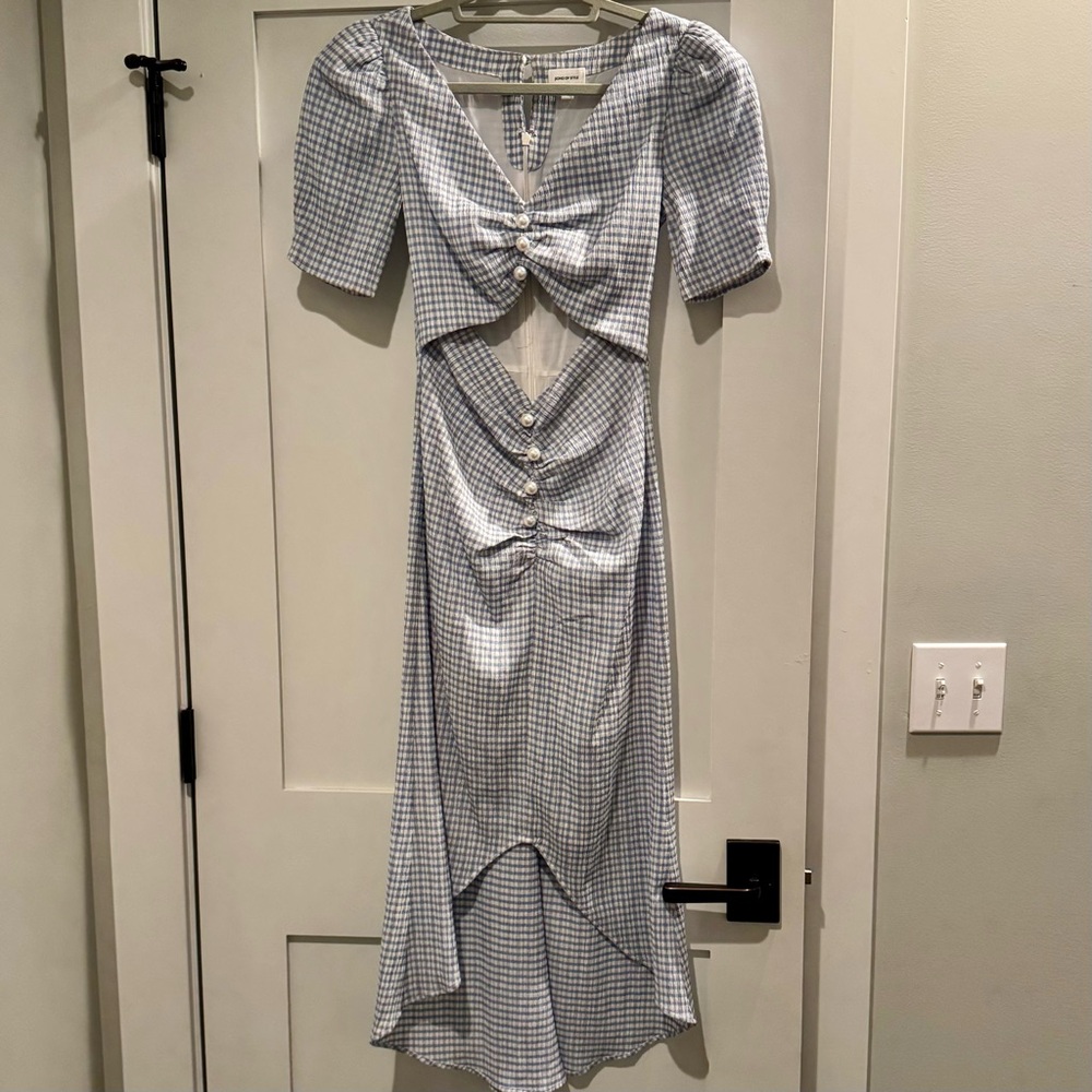 Song of Style Light Blue Checkered Midi Dress